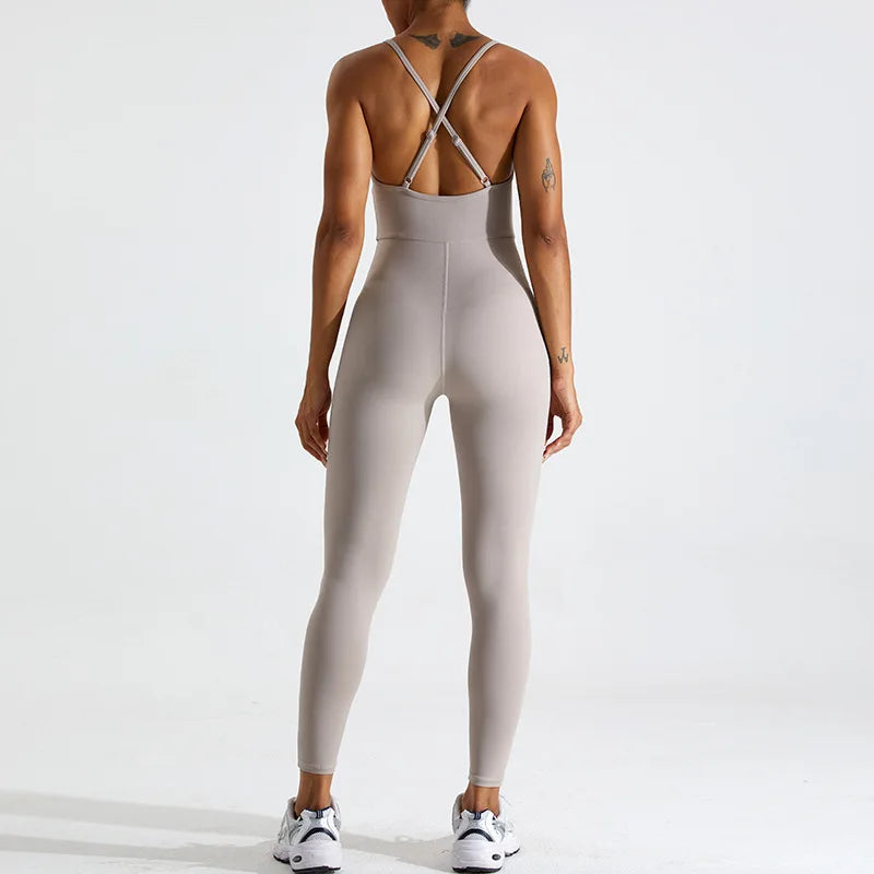 Sleeveless Elastic Sports Jumpsuit